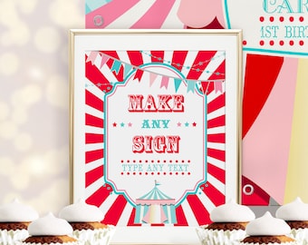 PRINTABLE Pink & Red Circus/Carnival DIY Sign- Red Burst | Make Your Own Sign | Includes 8 x 10 and 11 x 14 | Edit Text in Corjl Design App