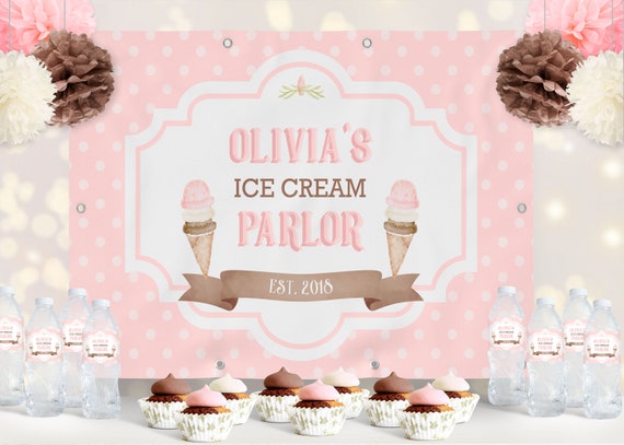 PRINTABLE Ice Cream Backdrop- Polka Dots | Measures 4' x 6' | Text is Fully Editable by the Customer Using Corjl Design App Il_570xn