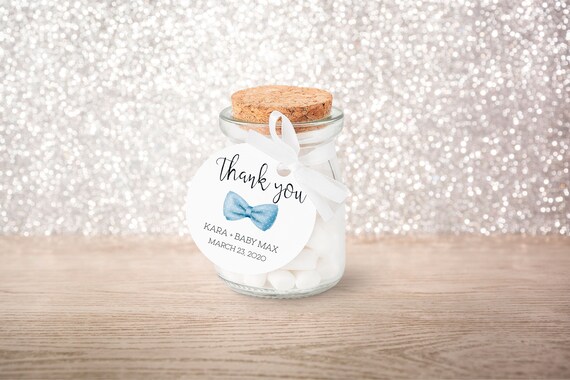 PRINTABLE Light Blue Bow Tie Round Labels or Tags | Includes 2 1/2" and 1 1/2" Sizes | Edit Text in Corjl Design App Il_570xn