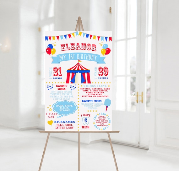 PRINTABLE Bright Red & Royal Blue Circus/Carnival Milestone Sign | 3 Sizes Included | Edit Text in Corjl, Download and Print! Il_570xn