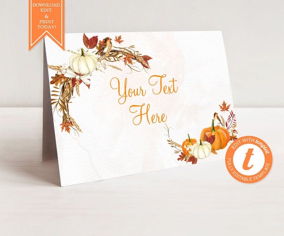 printable pumpkin table cards orange thanksgiving table fall place cards