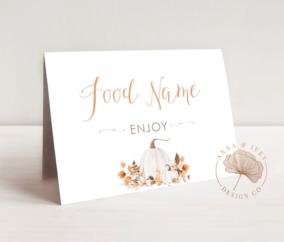 PRINTABLE Ivory Pumpkins Buffet/Food Cards | Place/Name Cards | Thanksgiving, Baby/Bridal Showers, Birthdays | Edit Text in Corjl Design App Il_570xn