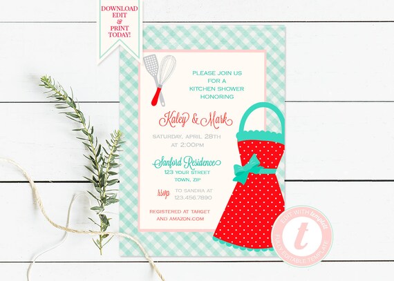 Printable Kitchen Shower Invitation Red Bridal Shower Stock The
