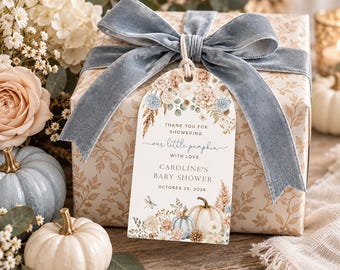 PRINTED Boho Fall Floral Baby Shower Arched Favor Tags, Little Pumpkin, Customized w/ Your Wording