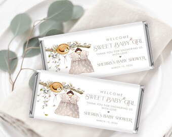 PRINTABLE Vintage Baby Shower Chocolate Bar Wrappers- Baby Girl | Hershey Candy Bar Wrappers | Edit Text in Corjl Design App