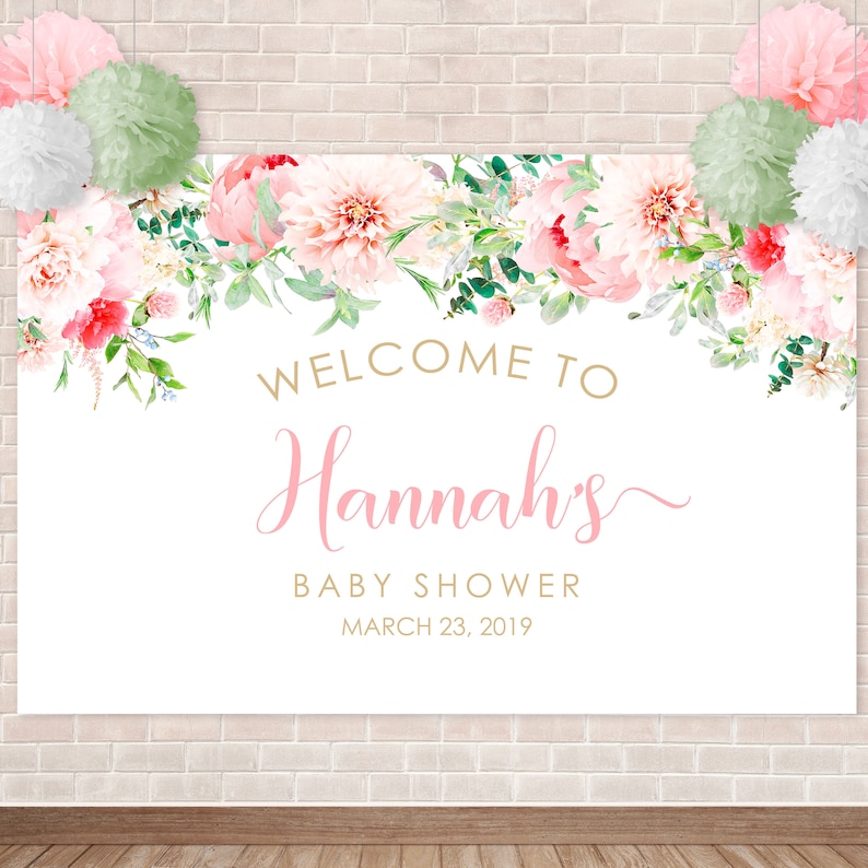 PRINTED Pink Floral Vinyl Backdrop BabyBridal Showers or Birthdays Personalized Printed Shipped Choose Your Size For Weddings
