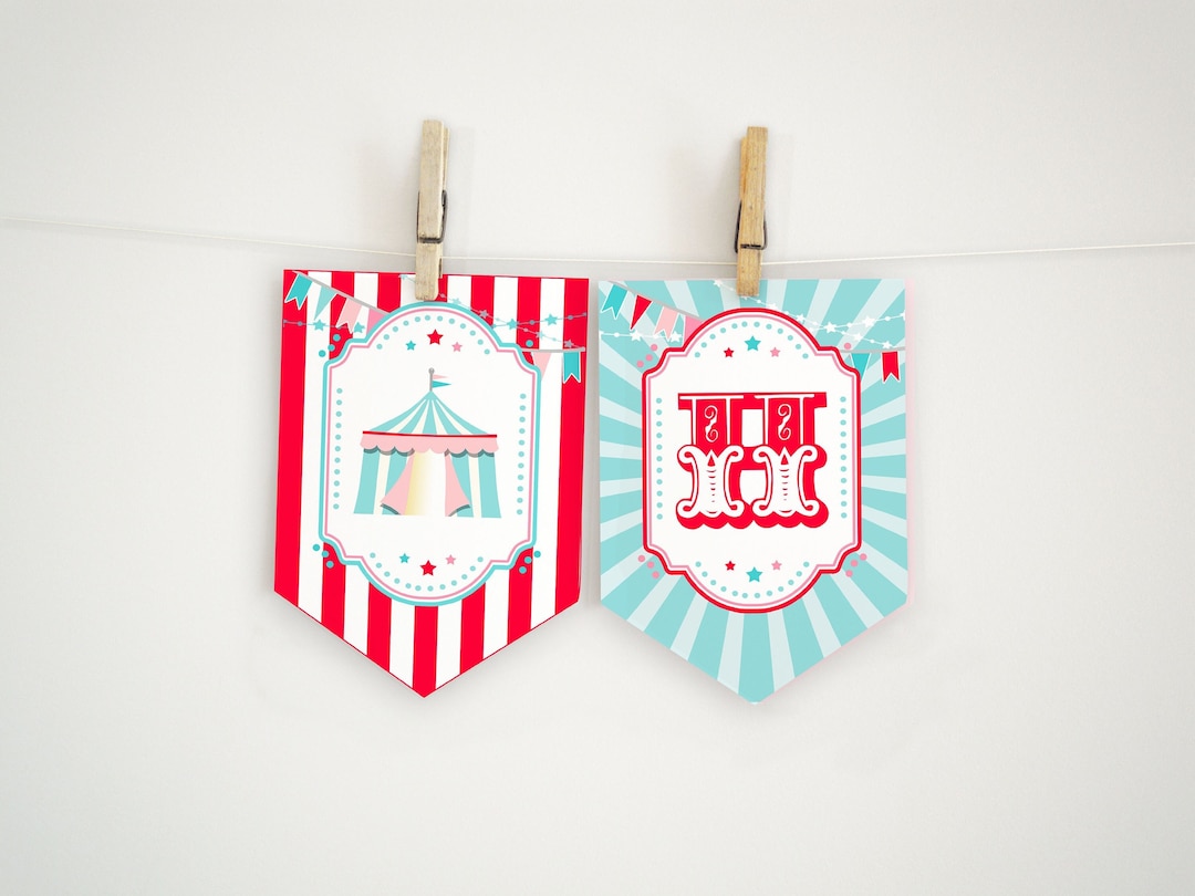 PRINTABLE Red &amp; Pink Circus Banner With Editable Letter Pieces | Make ...