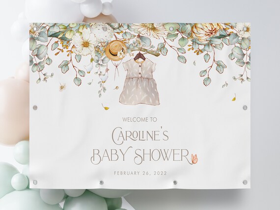 PRINTABLE Storybook Baby Shower Backdrop- Baby Girl | Fairytale Shower | 4' Feet Tall x 6' Feet Wide | Customer Can Edit Text in Corjl App Il_570xn