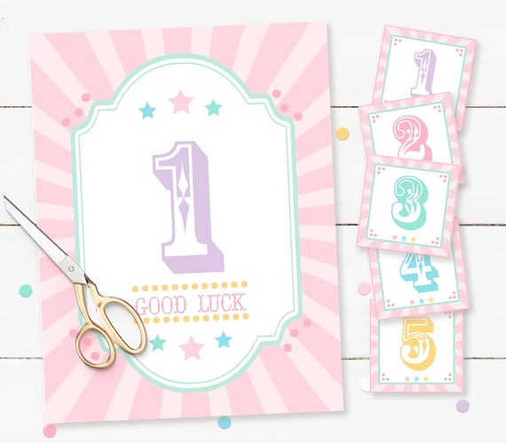PRINTABLE Pastel Circus/Carnival Cake Walk Game- Pink Burst | Fully Editable Text | Edit in Corjl, Download, & Print! Il_570xn