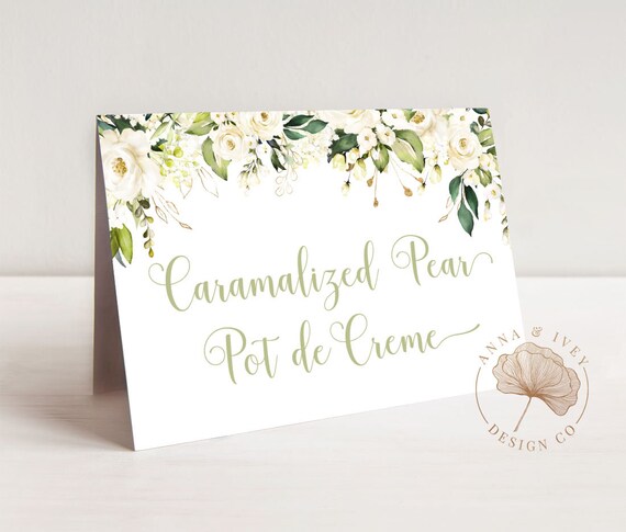 PRINTABLE White Floral Buffet/Food Cards | Place or Name Cards | Fully Editable Text | Edit Text in Corjl Design App Il_570xn