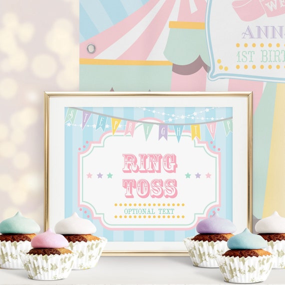PRINTABLE Pastel Circus/Carnival Game Sign- Blue Stripes | Includes 8 x 10 and 11 x 14 | Edit Text in Corjl Design App Il_570xn