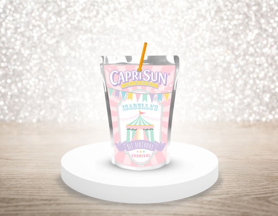 PRINTABLE Pastel Circus Capri Sun Labels- Pink Burst | Pastel Carnival | Edit Text in Corjl, Download and Print! Il_570xn