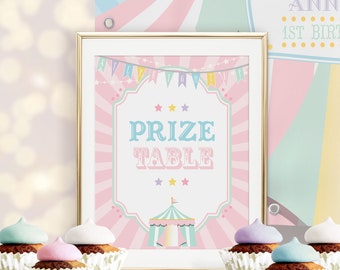 PRINTABLE Pastel Circus/Carnival Prize Table Sign- Pink Burst | Include 8 x 10 and 11 x 14 Sizes | Edit Text in Corjl Design App