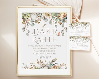 PRINTABLE Vintage Baby Shower Diaper Raffle Signs and Cards | 8 x 10 and 11 x 14 Signs | 2 1/4" x 3 1/2" Cards | Fully Editable Text