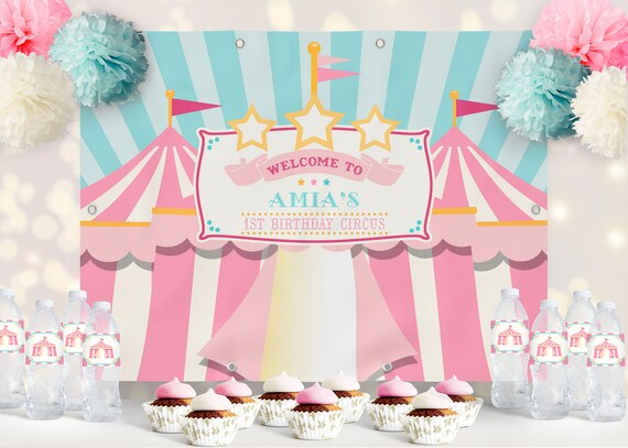 PRINTED VINYL Pink & Teal Circus/Carnival Backdrop | Choose 4' x 6' or 8' x 10' | Personalized, Printed, Shipped Il_570xn