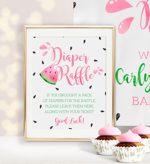 PRINTABLE Watermelon Diaper Raffle Sign | Includes 8 x 10 and 11 x 14 Sizes | Edit Text in Corjl Design App Il_570xn
