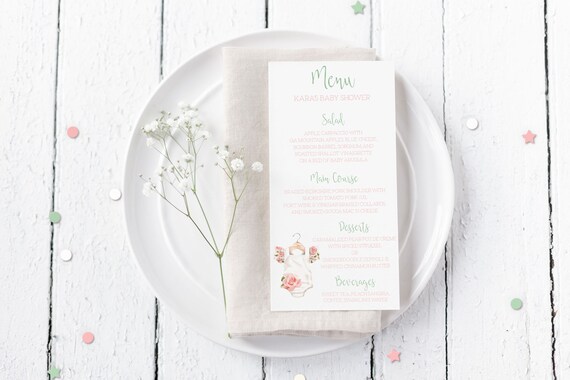 PRINTABLE Floral Onesie Menu Card | Perfect for Baby Showers and Birthdays | Edit in Corjl, Download, and Print! Il_570xn