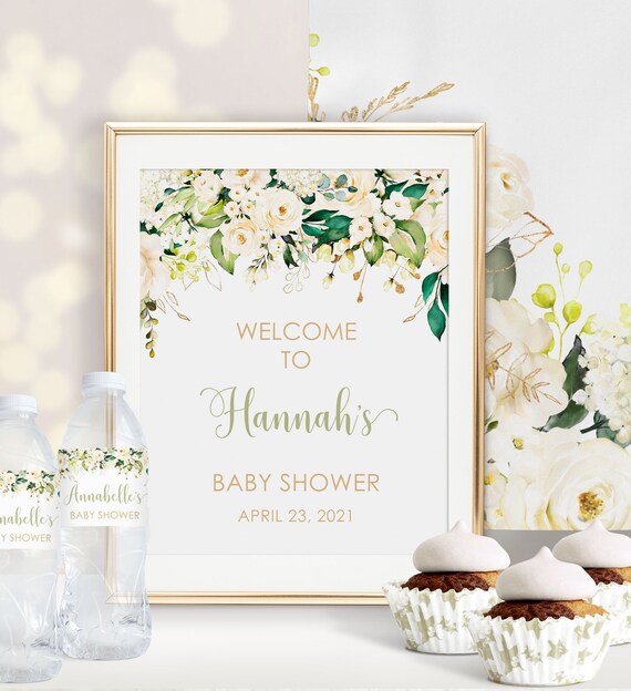 PRINTABLE White Floral Welcome Sign | Birthday, Baby/Bridal Shower | Includes 8 x 10 & 11 x 14 | Edit in Corjl, Download, Print Il_570xn