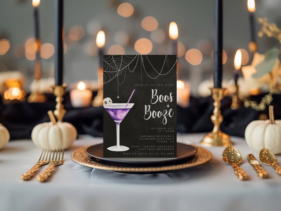 PRINTABLE Boos & Booze Halloween Invitation- Black- Purple Martini ...