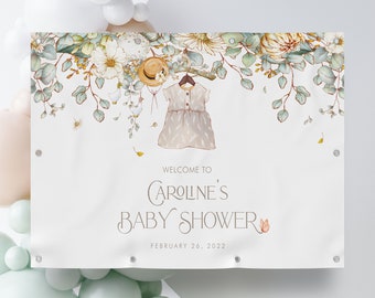 PRINTED VINYL Vintage Baby Shower Backdrop- Baby Girl | Choose 4' x 6' or 8' x 10' | Personalized, Printed, Shipped