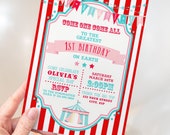 PRINTABLE Red & Pink Circus/Carnival Invitation- Stripe | Circus Birthday | Fully Editable Text | Edit Text in Corjl Design App Il_170x135