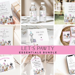 Pink Puppy Party Printables: Editable Invitation, Banner, Signs (Digital Download)