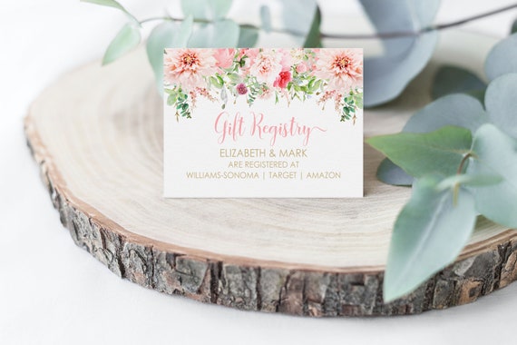 PRINTABLE Pink Floral Gift Registry Cards | Baby/Bridal Shower Registry | Fully Editable Text | Edit Text in Corjl Design App Il_570xn