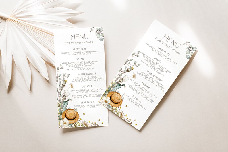 PRINTABLE Vintage Baby Shower Menu Card Fully Editable Text Edit Text in Corjl Design App image 1