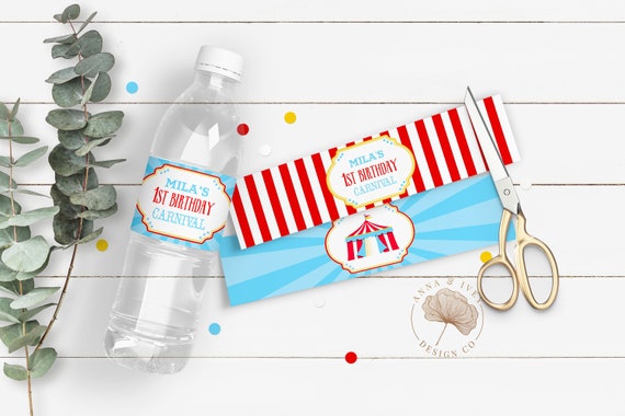 PRINTABLE Bright Red Circus/Carnival Drink Labels | Perfect for Birthdays or School/Church Carnivals | Edit Text in Corjl Design App Il_570xn