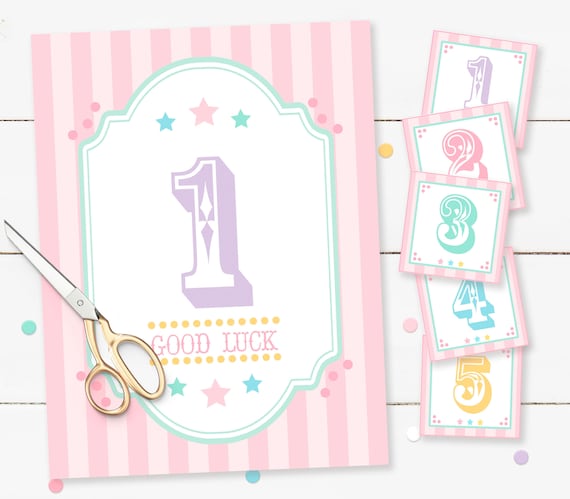 PRINTABLE Pastel Circus/Carnival Cake Walk Game- Pink Stripes | Fully Editable Text | Edit in Corjl, Download, & Print! Il_570xn