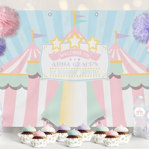 PRINTED VINYL Pastel Circus/Carnival Backdrop | Choose 4' x 6' or 8' x 10' | Personalized, Printed, Shipped