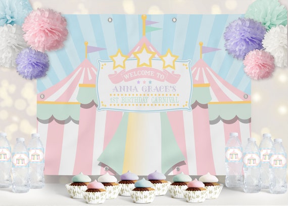PRINTED VINYL Pastel Circus/Carnival Backdrop | Choose 4' x 6' or 8' x 10' | Personalized, Printed, Shipped Il_570xn