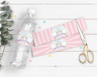 PRINTABLE Pastel Circus/Carnival Drink Labels- Pink | Birthday Circus | Baby Shower Circus | Edit Text in Corjl Design App
