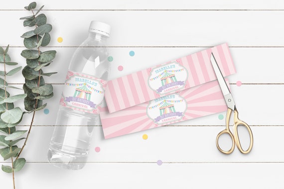 PRINTABLE Pastel Circus/Carnival Drink Labels- Pink | Birthday Circus | Baby Shower Circus | Edit Text in Corjl Design App Il_570xn