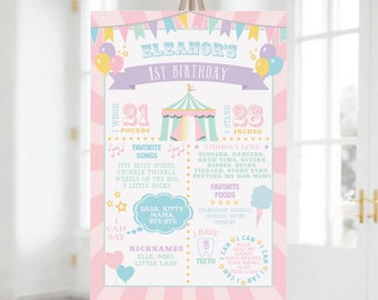 PRINTABLE Pastel Circus/Carnival Milestone Sign- Pink Burst | 3 Sizes Included | Edit Text in Corjl, Download and Print!