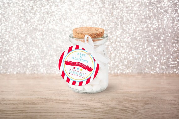 PRINTABLE Bright Red Circus/Carnival Round Labels or Tags- Red Stripe | Includes 2 1/2" and 1 1/2" Sizes | Edit Text in Corjl Design App Il_570xn