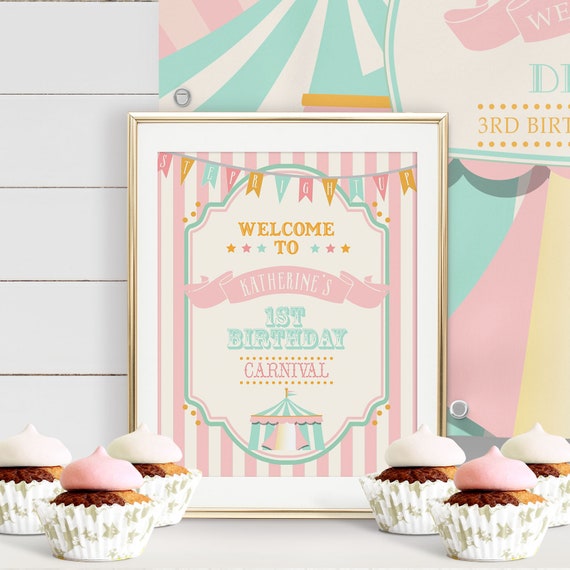 PRINTABLE Pink Circus/Carnival Welcome Sign | Includes 8 x 10 & 11 x 14 | Edit Text in Corjl Design App Il_570xn