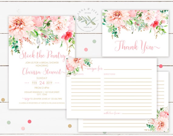 Printable Editable Pink Floral Invitation Package Bridal