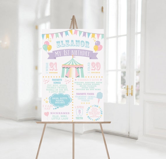 PRINTABLE Pastel Circus/Carnival Milestone Sign | 3 Sizes Included | Edit Text in Corjl, Download and Print! Il_570xn