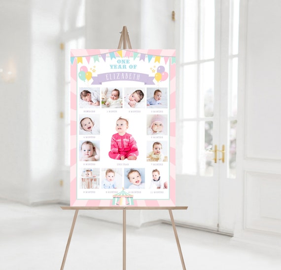 PRINTABLE Pastel Circus/Carnival 1st Year Photo Sign | 3 Sizes Included | Add Your Photos, Edit Tex, and Print! Il_570xn