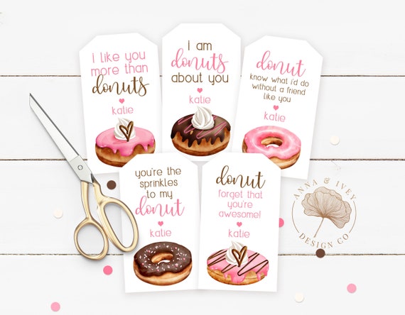 PRINTABLE Valentine Donut Tags | Gift or Favor Tags | Edit Text in Corjl Design App Il_570xn