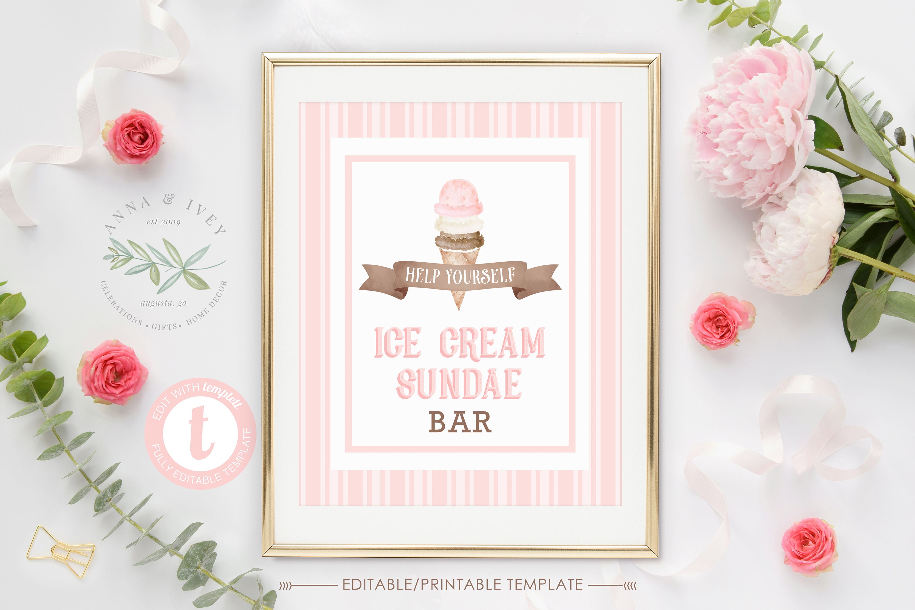 PRINTABLE & EDITABLE Ice Cream Party Sign Rayas 8 x 10 y 11 | Etsy