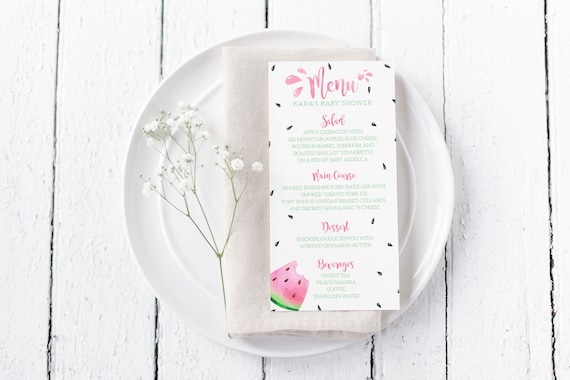 PRINTABLE Watermelon Menu Card | Perfect for Baby Showers and Birthdays | Fully Editable Text | Edit Text in Corjl Design App Il_570xn