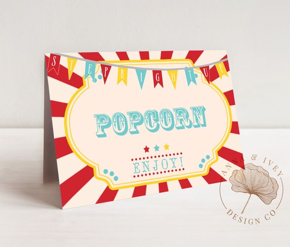 PRINTABLE Dark Red Circus/Carnival Buffet/Food Cards- Red Sunburst | Place/Name Cards | Edit Text in Corjl Design App Il_570xn