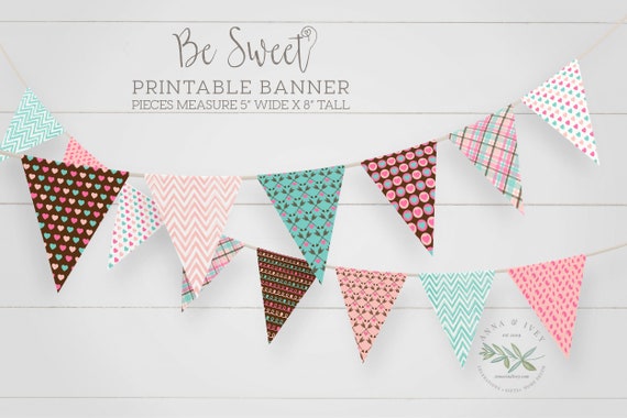 Printable Be Sweet Valentine Banner Brown Pink Aqua Perfect