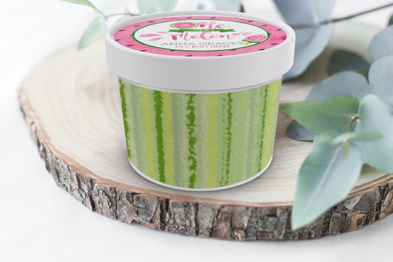 PRINTABLE Watermelon Ice Cream Tub Labels- One in a Melon- Green | Fits 8oz Ice Cream Containers | Edit Text in Corjl Design App Il_570xn
