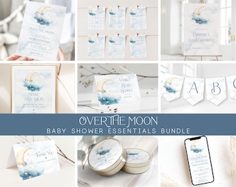 Over the Moon Baby Shower Kit: Blue Moon Decor (Digital Download)