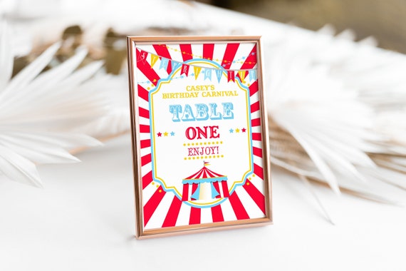 PRINTABLE Bright Red Circus/Carnival Table Number Card- Burst | Fully Editable Text | Edit Text in Corjl Design App Il_570xn