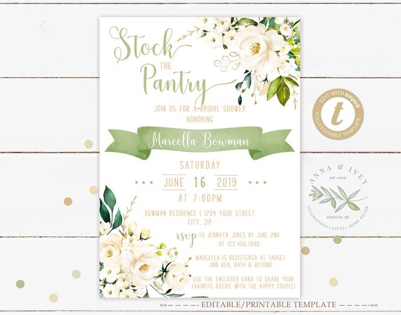Printable Editable White Floral Invitation Bridal Shower Etsy