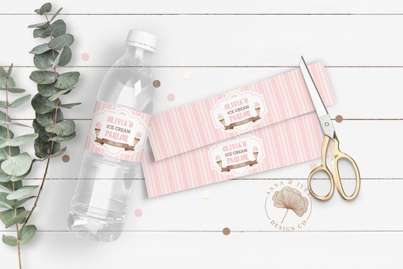 PRINTABLE Ice Cream Party Drink Labels- Stripes | Perfect for Birthdays and More! | Edit Text in Corjl Design App Il_570xn